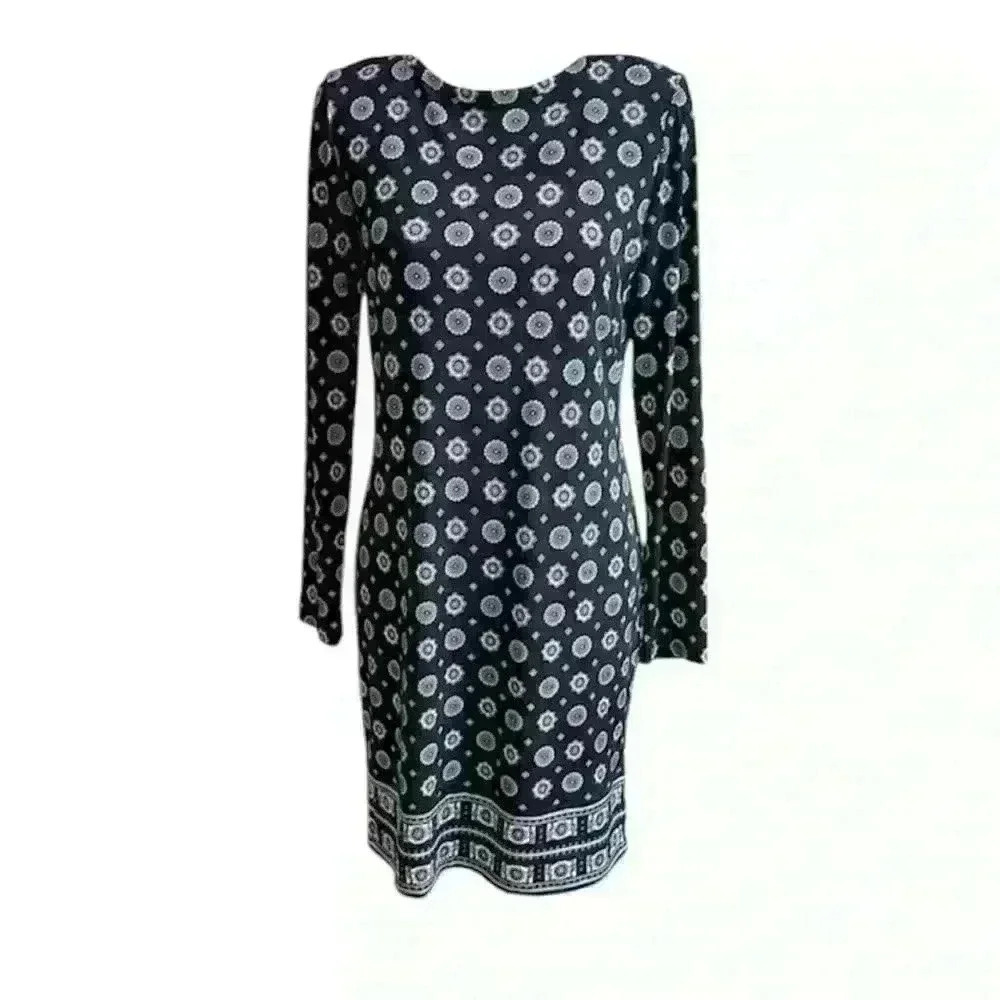 Michael Kors Geometrical Blue Jersey Stretch Shift Dress Gorgeous Women’s Small
